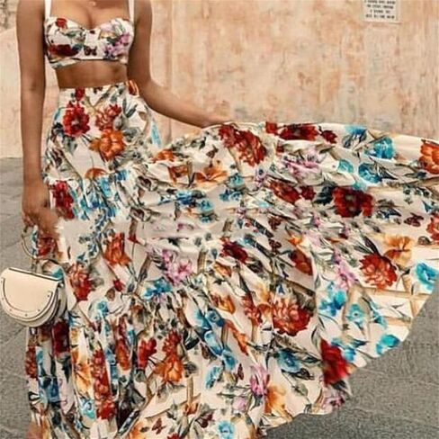 ksotutm 2 Piece Skirt Sets for Women Animal Printed Halter Top High Waist Maxi Skirt Women's Fashion Vacation Outfits in Saudi Arabia