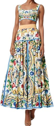 ksotutm 2 Piece Skirt Sets for Women Animal Printed Halter Top High Waist Maxi Skirt Women's Fashion Vacation Outfits in Saudi Arabia