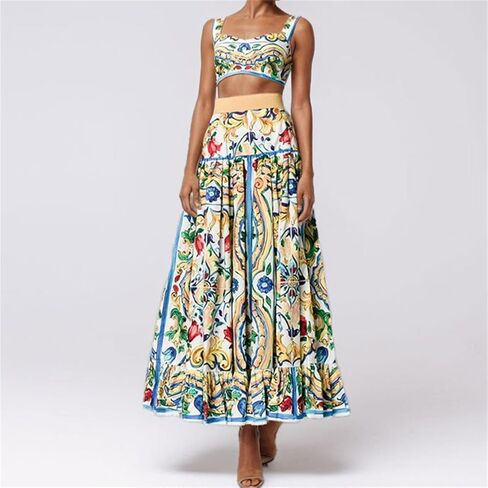 ksotutm 2 Piece Skirt Sets for Women Animal Printed Halter Top High Waist Maxi Skirt Women's Fashion Vacation Outfits in Saudi Arabia