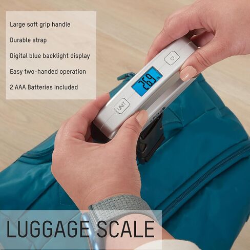 Eat Smart SmartGrip Portable Instant Read Digital Handheld Luggage Scale, Compact, Easy to Read, Lightweight, Durable, High 110 lb Capacity, Battery Included, Silver in Saudi Arabia