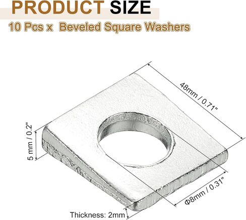 PATIKIL 10pcs Beveled Square Washers, M8x18mm Square Beveled Washers Bearing Strut Plate Flat Pad Spacer Carbon Steel for 8mm Bolts Wedge Shim Leveling Fastener Nut Bolt Gasket, Silver in Saudi Arabia