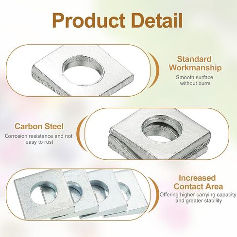 PATIKIL 10pcs Beveled Square Washers, M8x18mm Square Beveled Washers Bearing Strut Plate Flat Pad Spacer Carbon Steel for 8mm Bolts Wedge Shim Leveling Fastener Nut Bolt Gasket, Silver in Saudi Arabia