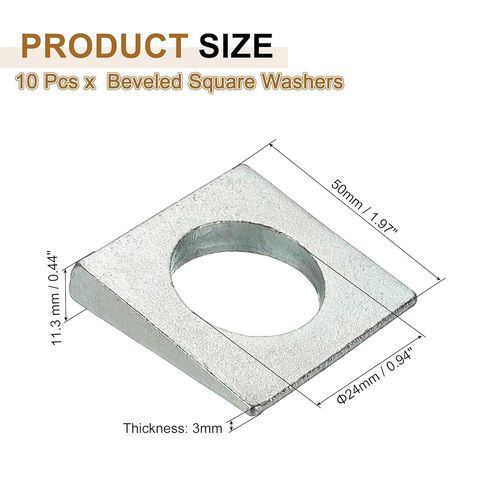 Patikil 10pcs غسالات مربعة مشطوفة ، M8x18mm غسالات مربعة محفزة تحمل صفيحة سترات فاصل مسطح من الصلب الكربوني للبراغي 8 ملم إسفين تسوية تسوية الجوز ، والفضة in Kuwait