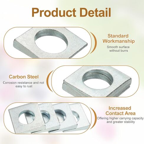 Patikil 10pcs غسالات مربعة مشطوفة ، M8x18mm غسالات مربعة محفزة تحمل صفيحة سترات فاصل مسطح من الصلب الكربوني للبراغي 8 ملم إسفين تسوية تسوية الجوز ، والفضة in Kuwait