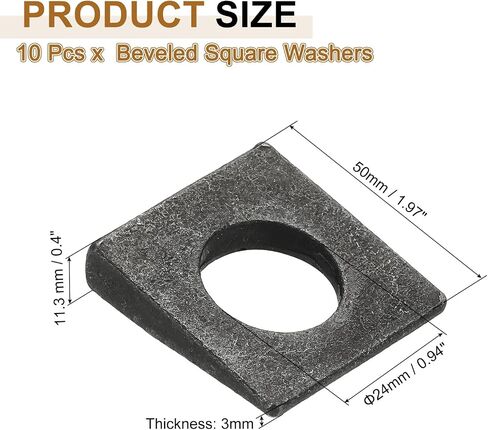 PATIKIL 10pcs Beveled Square Washers, M8x18mm Square Beveled Washers Bearing Strut Plate Flat Pad Spacer Carbon Steel for 8mm Bolts Wedge Shim Leveling Fastener Nut Bolt Gasket, Silver in Saudi Arabia