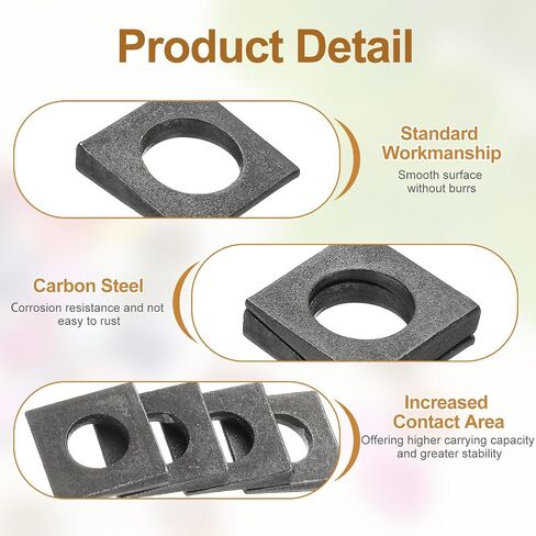 PATIKIL 10pcs Beveled Square Washers, M8x18mm Square Beveled Washers Bearing Strut Plate Flat Pad Spacer Carbon Steel for 8mm Bolts Wedge Shim Leveling Fastener Nut Bolt Gasket, Silver in Saudi Arabia