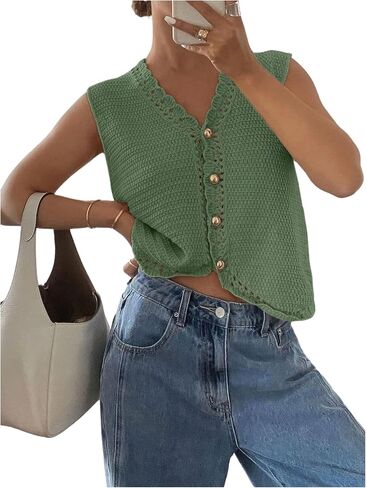 GORGLITTER Women's Crochet Cardigan Vest Top Sleeveless Western Country Concert Outfits Casual Trendy in Saudi Arabia