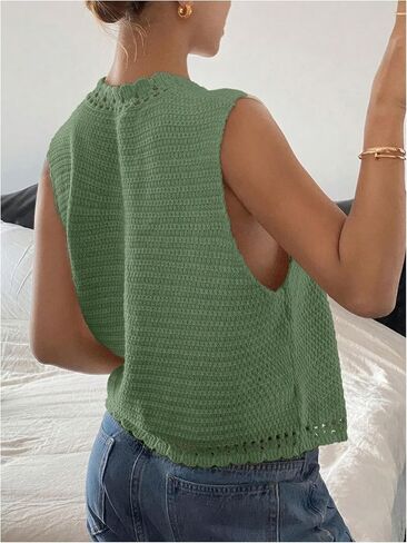 GORGLITTER Women's Crochet Cardigan Vest Top Sleeveless Western Country Concert Outfits Casual Trendy in Saudi Arabia