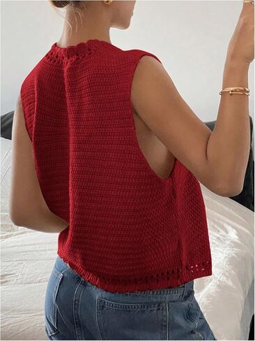GORGLITTER Women's Crochet Cardigan Vest Top Sleeveless Western Country Concert Outfits Casual Trendy in Saudi Arabia