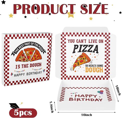 LIUBUJINGYING 5 Pcs Money Box for Cash,Birthday Money Pizza Gift Box 10x10 Inch Funny Pizza Box Shaped Holders for Surprise Holder Birthday Wedding Party Surprise Gift (Money Not Included) in Kuwait