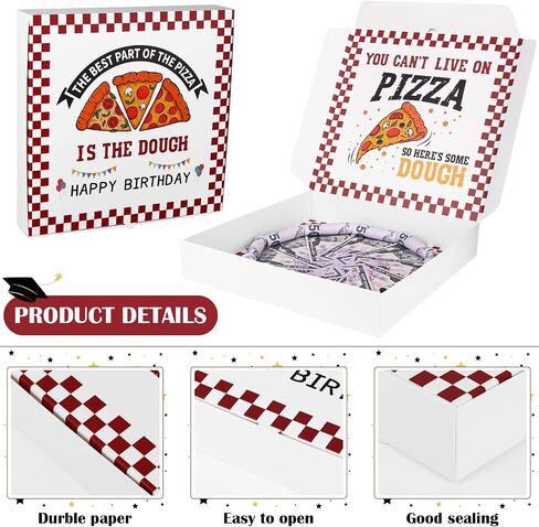 LIUBUJINGYING 5 Pcs Money Box for Cash,Birthday Money Pizza Gift Box 10x10 Inch Funny Pizza Box Shaped Holders for Surprise Holder Birthday Wedding Party Surprise Gift (Money Not Included) in Kuwait