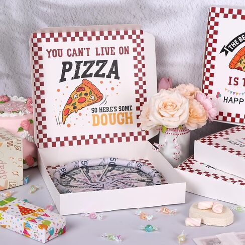LIUBUJINGYING 5 Pcs Money Box for Cash,Birthday Money Pizza Gift Box 10x10 Inch Funny Pizza Box Shaped Holders for Surprise Holder Birthday Wedding Party Surprise Gift (Money Not Included) in Kuwait