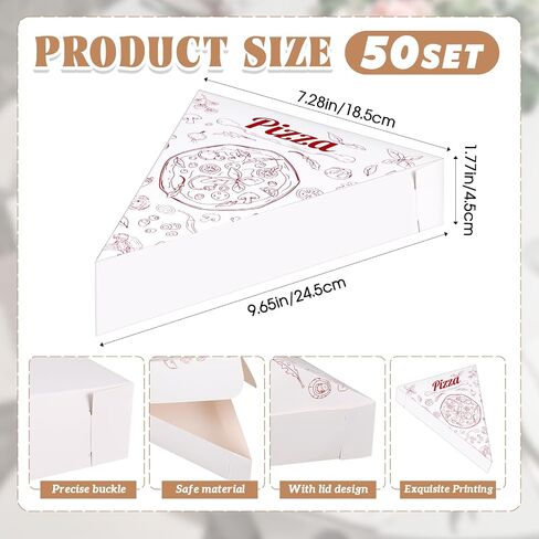 50 Pcs Pizza Slice Boxes Disposable Individual Pizza Slice Tray 9.65 x 7.28 x 1.77 in Single Container Holder for Birthday Wedding Party Supplies (White) in Saudi Arabia