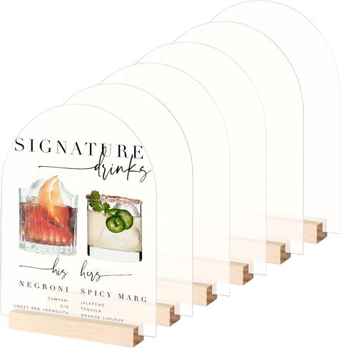 JINMURY 8x10 Inch Frosted Arch Acrylic Sign with Holder- 6 Pack Frosted Acrylic Sheet Signs with Wood Stands, DIY Arch Sign Blank for Wedding Party Reception (6 Pack 8x10 Inch) in Kuwait