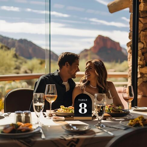 أرقام طاولة الزفاف 1-25 ، علامات قوس أكريليك مع حاملات الخشب الطبيعي ، ديكور طاولة ريفي للاستقبال والحفلات (أبيض متجمد) in Kuwait