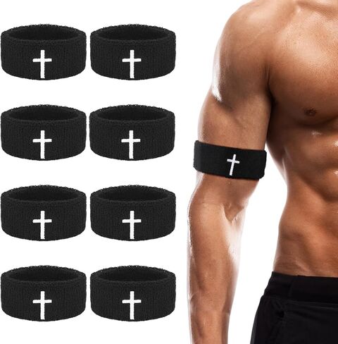 Zeyune 8 Pack Cross Bicep Bands Christian Arm Bands Bands Bands Carribleds for Men Women Women Football Baseball Players الأنشطة الرياضية تبقي الجافة والمريحة قابلة للغسل in Saudi Arabia