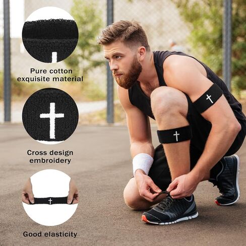 Zeyune 8 Pack Cross Bicep Bands Christian Arm Bands Bands Bands Carribleds for Men Women Women Football Baseball Players الأنشطة الرياضية تبقي الجافة والمريحة قابلة للغسل in Saudi Arabia