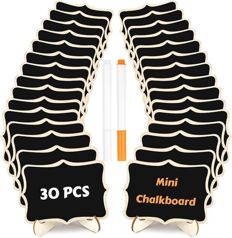 30 Pack Mini Wooden Chalkboard Signs with Easel Stand, Reusable, Zero Residue Food Labels for Buffet, Wedding, Place Cards, Party and Event Decor in Kuwait
