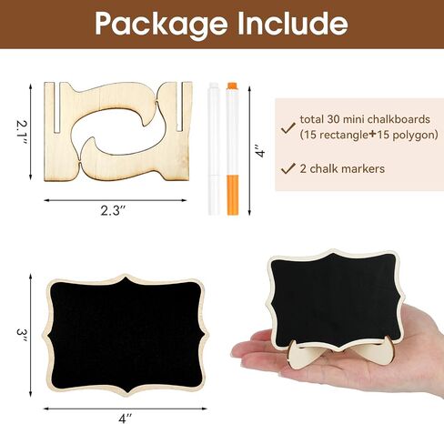 30 Pack Mini Wooden Chalkboard Signs with Easel Stand, Reusable, Zero Residue Food Labels for Buffet, Wedding, Place Cards, Party and Event Decor in Kuwait