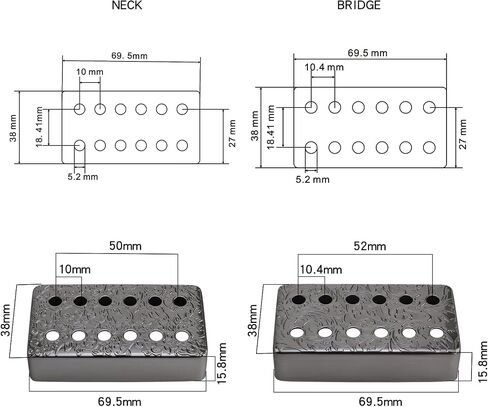 مجموعة من 2 من النحاس الغيتار الغيتار تغطي 50 مم/52 ملم القطب spcing الغيتار الغيتار يغطي Humbucker الغيتار يغطى الأغطية الغيتار المعدنية ل LP Les Paul Electric Guitar (رمادي معدني) in Kuwait