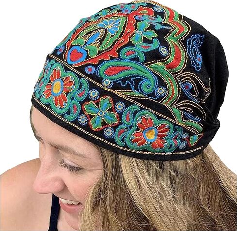 Handmade Embroidered Bandana Caps 2025 New Women Ethnic Style Head Wrap Beanie Cap Stretch Vintage Embroidery Bandanas Hat in Saudi Arabia