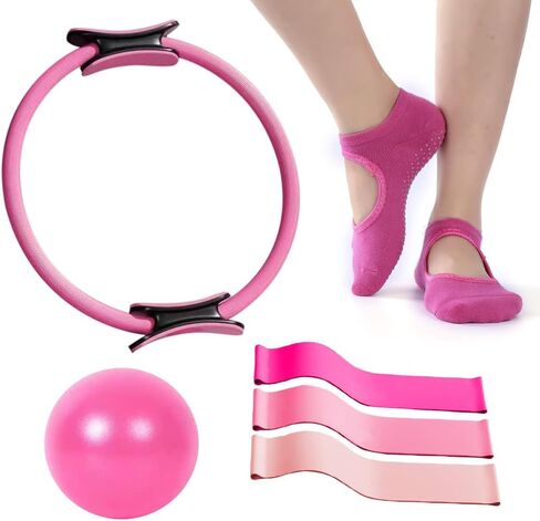مجموعة Pilates Ring and Ball ، 6 Pcs Home Pilates Kit مع 13 "Circle Circle Yoga Ring 3 Bands 9.8" Pilates Ball Ball Call Grip Socks ، Pilates essential kit for Women Girl Home Protensions in Kuwait