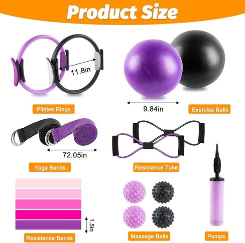 Pilates Ring Set - Home Pilates Equipment for Women With With Magic Circle Pilates Ring and Ball Plans و Resistance Calls & Masage Bands for Toning ， المرونة والقوة الأساسية in Kuwait