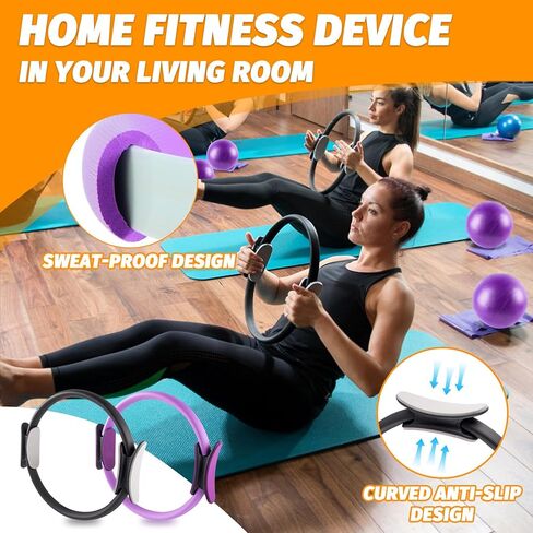 Pilates Ring Set - Home Pilates Equipment for Women With With Magic Circle Pilates Ring and Ball Plans و Resistance Calls & Masage Bands for Toning ， المرونة والقوة الأساسية in Kuwait