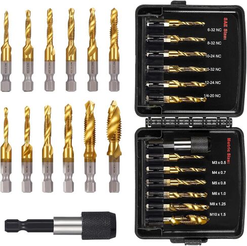 OCR 13PCS Titanium Drill Tap Set, HSS SAE & Metric Drill and Tap Bits with Quick Change Adapter, 3-in-1 Tool for Drilling, Tapping, Countersinking for Metalworking (Black) in Saudi Arabia