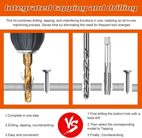 OCR 13PCS Titanium Drill Tap Set, HSS SAE & Metric Drill and Tap Bits with Quick Change Adapter, 3-in-1 Tool for Drilling, Tapping, Countersinking for Metalworking (Black) in Saudi Arabia