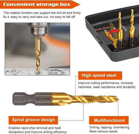 OCR 13PCS Titanium Drill Tap Set, HSS SAE & Metric Drill and Tap Bits with Quick Change Adapter, 3-in-1 Tool for Drilling, Tapping, Countersinking for Metalworking (Black) in Saudi Arabia