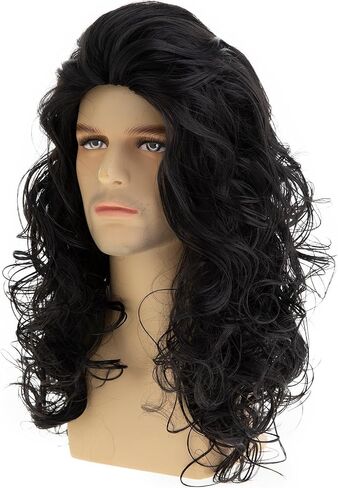 Mens Long Curly Wavy Brown Wig Synthetic Rocker Punk Halloween Cosplay Hair Wig in Saudi Arabia