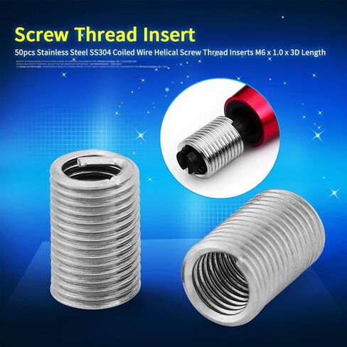 50pcs سلك إدراج M6 × 1.0 × 3D مؤشر ترابط إدراج SS304 سلك ملفوف المسمار الحلزوني in Kuwait
