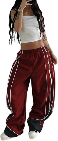 GORGLITTER Women's Y2K Wide Leg Track Pants Baggy Vintage Striped Barrel Sweatpants Elastic High Waisted Parachute Trousers in Saudi Arabia