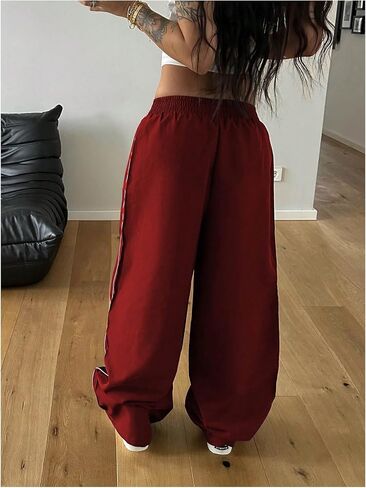 GORGLITTER Women's Y2K Wide Leg Track Pants Baggy Vintage Striped Barrel Sweatpants Elastic High Waisted Parachute Trousers in Saudi Arabia
