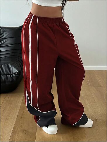 GORGLITTER Women's Y2K Wide Leg Track Pants Baggy Vintage Striped Barrel Sweatpants Elastic High Waisted Parachute Trousers in Saudi Arabia
