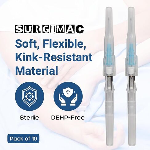 SurgiMac Peripheral IV Catheter 22 Gauge 1 Inch Without Safety Flexible Plastic Catheter Non-Winged Catheter Single-Use Catheter Medical Supplies Catheter Supplies Surgical Instruments – Pack of 50 in Saudi Arabia