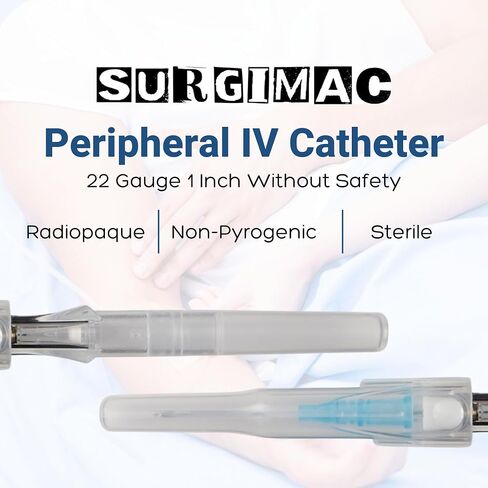 SurgiMac Peripheral IV Catheter 22 Gauge 1 Inch Without Safety Flexible Plastic Catheter Non-Winged Catheter Single-Use Catheter Medical Supplies Catheter Supplies Surgical Instruments – Pack of 50 in Saudi Arabia