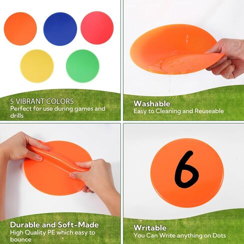 Spot Markers Set, 4inch Poly Floor Dots in 5 Colors with Mesh Storage Bag,Non-Slip Flat Floor Markers for Sports Practice in Kuwait