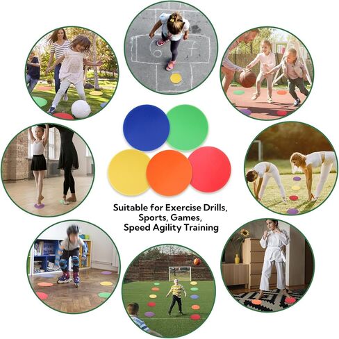 Spot Markers Set, 4inch Poly Floor Dots in 5 Colors with Mesh Storage Bag,Non-Slip Flat Floor Markers for Sports Practice in Kuwait