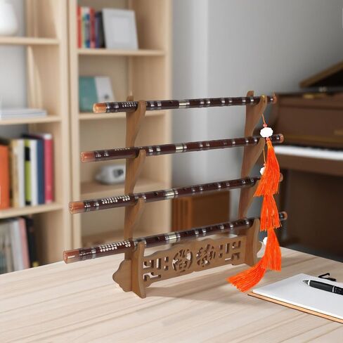 Brown - 4 Layer Bamboo Flute Display Stand Flute Stand Musical Instrument display Rack Xiao Bawu Display Stand Sword Stand Samurai Sword Stand Bamboo Seat Nanzhu Rack in Kuwait