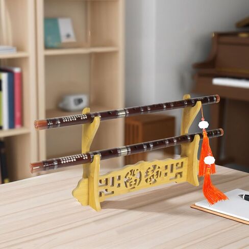 Brown - 4 Layer Bamboo Flute Display Stand Flute Stand Musical Instrument display Rack Xiao Bawu Display Stand Sword Stand Samurai Sword Stand Bamboo Seat Nanzhu Rack in Kuwait