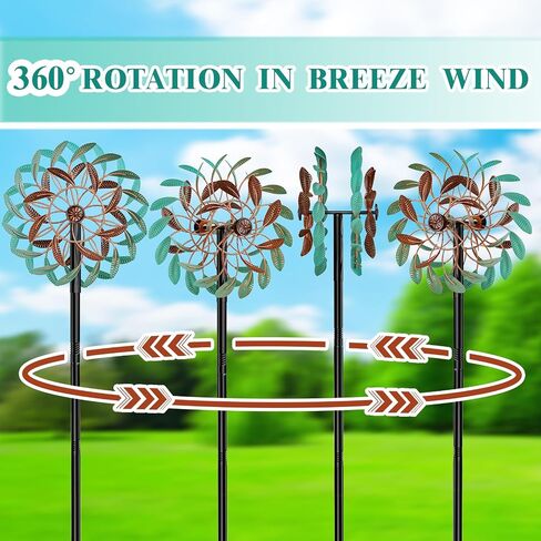 360 درجة مغاطير الرياح في الهواء الطلق ، طاحونة الرياح من الرياح مع حصة معدنية ، حركية كبيرة الساحة الفنية ديكور المغازل pinwheels للحديقة خارج الحديقة الفناء ، 63.2 * 13.2 " in Saudi Arabia