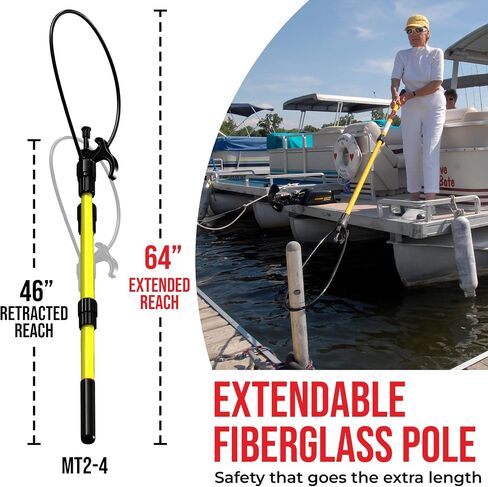 Extendable Boat Hook & Flexible Loop with Quick-Lock System– Fiberglass Pole with Rubber Guard, Available in 3 Adjustable Lengths from 2-8ft – Boat Line & Rope Handler – Ideal for Solo Docking in Saudi Arabia
