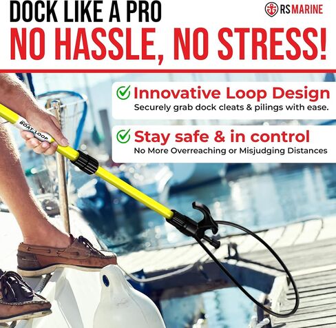 Extendable Boat Hook & Flexible Loop with Quick-Lock System– Fiberglass Pole with Rubber Guard, Available in 3 Adjustable Lengths from 2-8ft – Boat Line & Rope Handler – Ideal for Solo Docking in Saudi Arabia