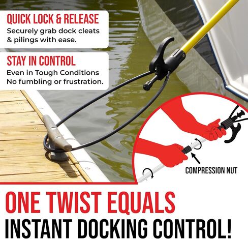 Extendable Boat Hook & Flexible Loop with Quick-Lock System– Fiberglass Pole with Rubber Guard, Available in 3 Adjustable Lengths from 2-8ft – Boat Line & Rope Handler – Ideal for Solo Docking in Saudi Arabia