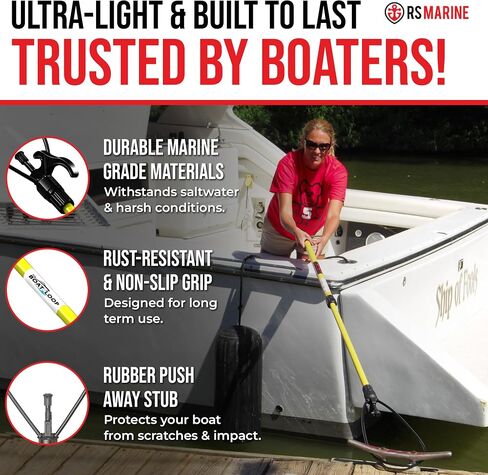 Extendable Boat Hook & Flexible Loop with Quick-Lock System– Fiberglass Pole with Rubber Guard, Available in 3 Adjustable Lengths from 2-8ft – Boat Line & Rope Handler – Ideal for Solo Docking in Saudi Arabia
