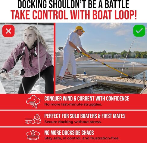 Extendable Boat Hook & Flexible Loop with Quick-Lock System– Fiberglass Pole with Rubber Guard, Available in 3 Adjustable Lengths from 2-8ft – Boat Line & Rope Handler – Ideal for Solo Docking in Saudi Arabia
