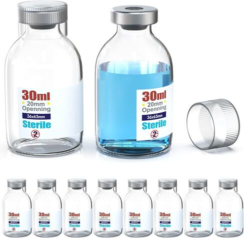 حلول Biomed Solutions قارورة فارغة معقمة مع غطاء بلاستيكي قابل لإعادة الاستخدام ، جاهز لملء الحاويات الزجاجية ، زجاجة حقن سائلة مغلقة بميناء حقن الشفاء الذاتي (30 مل 10pcs) in Kuwait
