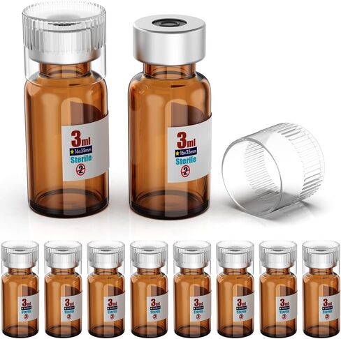 حلول Biomed Solutions قارورة فارغة معقمة مع غطاء بلاستيكي قابل لإعادة الاستخدام ، جاهز لملء الحاويات الزجاجية ، زجاجة حقن سائلة مغلقة بميناء حقن الشفاء الذاتي (30 مل 10pcs) in Kuwait